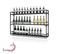 Porte-Bouteilles Mural avec Lumière LED, Casier À Bouteilles Mural Industriel, Étagère À Vin Murale en Métal, Range Bouteille Meuble Bar pour Cuisine Maison(Black,150x90cm/59x35.4in)