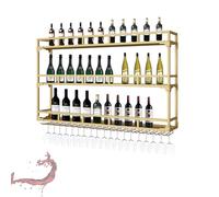 Porte-Bouteilles Mural avec Lumière LED, Casier À Bouteilles Mural Industriel, Étagère À Vin Murale en Métal, Range Bouteille Meuble Bar pour Cuisine Maison(Gold,150x90cm/59x35.4in)