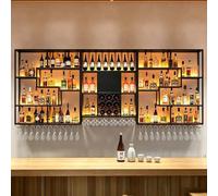 Porte-Bouteilles Mural avec Lumière LED, Étagère à Vin Murale en Métal avec Porte-Verres, Présentoir de Bouteilles pour Bar à Maison, Cuisine, Salle à Manger(Black,250cm/98.4in)