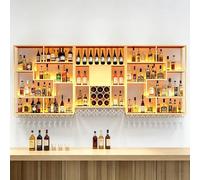 Porte-Bouteilles Mural avec Lumière LED, Étagère à Vin Murale en Métal avec Porte-Verres, Présentoir de Bouteilles pour Bar à Maison, Cuisine, Salle à Manger(Gold,250cm/98.4in)