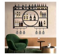 Porte-bouteilles Mural Avec Lumière LED,Range Bouteille,Etagere Vin,Casier À Vin,Étagère De Support Mural,Porte Bouteille,Étagère Murale En Verre,Rangement Bouteille, Meuble Bar Pour Cuisine,Noir/Or (