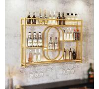 Porte-Bouteilles Mural avec Porte-Verre, Casier À Vin en MéTal, Bars Modernes Porte-Vin ÉTagèRes Flottantes en Verre Industrielle, Etagere Murale Range Bouteille Vin,Noir,Or(Gold,39.4IN/100CM)