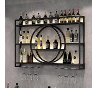Porte-bouteilles Mural Avec Porte-verre，Étagère à Vin Murale Moderne Bars Modernes Porte-vin étagères Flottantes PréSentoir à Vin Mural En MéTal Moderne Casiers à Vin Ronds Indu(Size:140cm,Color:Noir)