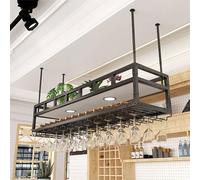 Porte-bouteilles mural avec support en verre et lumière LED flottante mini bar pour bouteilles d'alcool, bar élégant pour cuisine et salle à manger (couleur : noir)