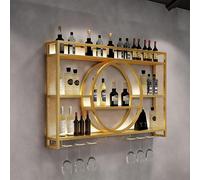 Porte-Bouteilles Mural avec Support en Verre LED,Range Bouteille Mural Metal,Étagère Murale Cuisine,Industriels Etagere Murale Bar,pour Maison,Mini Bar,Cave,Noir/Or(Gold,47.2in/120cm)