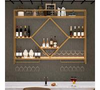 Porte-Bouteilles Mural En Fer,Casier À Vin Avec Porte-Verre,Range Bouteille Avec Lumière LED,Casier À Bouteilles En Métal,Étagère À Vin Mural,Étagère Murale Pour Cave À Vin,Bar,Cuisine(Gold,120cm/47.2