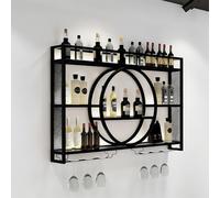 Porte-Bouteilles Muraux,Cadre En Fer À Trois Niveaux Avec Porte-Verre,Présentoir À Vin Avec Lumière LED,Porte - Vin Montage Mural,Industriels Murale Étagères Polyvalentes En Méta(Black,39.3in/100cm)