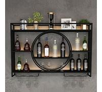 Porte-Bouteilles Muraux Industriels avec Porte-Verre,Casier À Vin en Métal,Porte-Verre À Vin Suspendu Mural pour Bar Boissons,Étagères Polyvalentes,Étagère Murale en Verre pour Cuisine (Color : Black