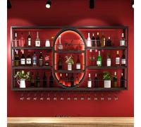 Porte-Bouteilles Muraux Industriels casier à vin en fer, casier à vin suspendu moderne en métal de grande capacité, casier à vin mural de style industriel avec porte-verres(Black,180cm/70.8in)