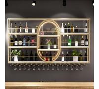 Porte-Bouteilles Muraux Industriels casier à vin en fer, casier à vin suspendu moderne en métal de grande capacité, casier à vin mural de style industriel avec porte-verres(Gold,120cm/47.2in)