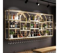 Porte-Bouteilles Muraux Industriels casier à vin en fer, casier à vin suspendu moderne en métal de grande capacité, casier à vin mural de style industriel avec porte-verres(Gold,240cm/94.4in)