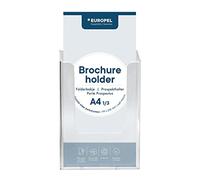 Porte-brochures mural Europel, pour format 1/3 A4, support et distributeur de littérature en acrylique transparent, présentoir et distributeur de livrets, dépliants et menus pour bureau