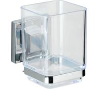 Porte Brosse à Dent Mural Quadro, Gobelet Salle De Bain Vacuum-loc Fixation Sans Perçage, Repositionnable & Amovible Sans Résidus, Acier Inox - Plastique, 7,5x10x10 Cm Transparent - Brillant - Wenko
