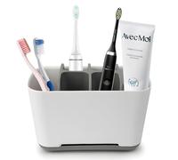 Porte-brosse à dents amovible pour salle de bain, support de dentifrice avec fond antidérapant, organisateur de brosse à dents électrique avec 4 compartiments pour un rangement facile.