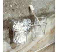 Porte-brosse à dents avec ventouses - Design moderne - Avec 2 gobelets en plastique transparent