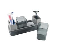 Porte-brosse à dents de salle de bain avec 2 gobelets noirs - Organiseur de salle de bain en plastique avec bac d'égouttement amovible - Ensemble de gobelets pour lavabo