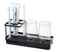 Porte-brosse à dents de salle de bain avec 2 verres de rinçage, 4 fentes en métal pour brosse à dents électrique, organisateurs de brosses à dents et rangement pour plan de travail familial (noir)