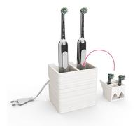 Porte-brosse à dents électrique avec gestion des câbles - 12,3 x 9,3 x 11,5 cm - Avec câble intégré - 2 compartiments - Montage mural ou sur pied - Blanc