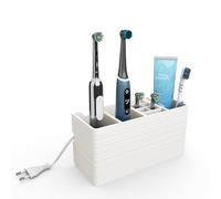 Porte-brosse à dents électrique avec gestion des câbles cachés - 24,3 x 9,3 x 11,5 cm - 4 compartiments - Blanc