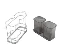 Porte-brosse à dents en acier inoxydable PP pour salle de bain - Organiseur d'ustensiles multi-compartiments pour comptoir de cuisine 23 x 16 x 25 cm - Doré/Argenté/Blanc/Gris (gris)
