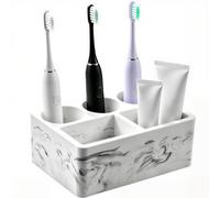 Porte-brosse à dents en diatomite à séchage rapide | Design multi-fentes, support pour brosse à dents et dentifrice, base antidérapante, marbre blanc