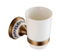 Porte-Brosse à Dents en Laiton Bronze Antique avec gobelet en céramique Blanche, Accessoires de quincaillerie de Salle de Bain, Design en Porcelaine