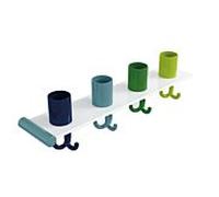 porte-brosse à dents Hewi 800.03.41255 avec crochet porte-serviettes, 4 emplacements, rallonge, bleu aqua