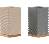 Porte-brosse à dents home esprit gris crème bambou dolomite 7 x 7 x 12 cm (2 pièces)