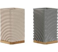 Porte-brosse à dents Home ESPRIT Gris Crème Bambou Dolomite 7 x 7 x 12 cm (2 pièces)