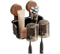 Porte-brosse à dents multifonction avec boîte de rangement et étagère, construction étanche et aspiration industrielle pour un montage sûr sur le carrelage et le verre (B)