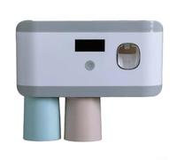 Porte-brosse à dents mural avec distributeur de dentifrice intégré et chargement USB léger, support de brosse à dents rechargeable, plateau de rangement de salle de bain (gris)