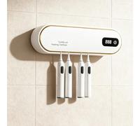 Porte-brosse à dents mural avec fonction de séchage et minuterie (19,8 x 8,3 x 4,8 cm), désinfectant en profondeur à 4 emplacements, stérilisateur de brosse à dents 1800 mAh, désinfectant pour salle