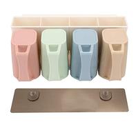 Porte-Brosse à Dents Mural avec gobelet pour rince-Bouche, Ensemble de Rangement pour Salle de Bain, Installation sans Clous, étagère à 4 Compartiments avec bac de Drainage pour