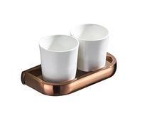 Porte-brosse à dents mural, Ensemble double de gobelets à dentifrice en laiton or rose avec deux porcelaine blanche for rangement et support