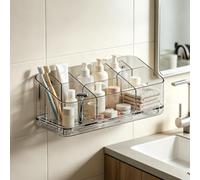 Porte-brosse à dents mural et comptoir, 8 emplacements, acrylique | Organiseur de salle de bain, montage sans perçage, trous de drainage, séparateurs amovibles, base antidérapante
