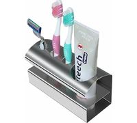 Porte-Brosse À Dents Mural Pratique Dentifrice Durable en Acier Inoxydable 304 Brossé Argent Mat sans Perçage Support De Rasoir Auto-Adhésif 3M Adhésif pour Toilette Salle De Bain Cuisine