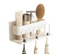 Porte-brosse à dents mural sans perçage avec support pour dentifrice et rangement de gobelets conçu pour l'organisation de la salle de bain et l'utilisation de brosses à dents électriques en métal