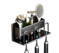 Porte-brosse à dents mural sans perçage avec support pour dentifrice et rangement de gobelets conçu pour l'organisation de la salle de bain et l'utilisation de brosses à dents électriques en métal