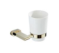 Porte-brosse à dents mural, Support mural en zirconium doré avec 1 tasse céramique blanche, support for gobelet de dentifrice laiton, organiseur comptoir, accessoires salle bain
