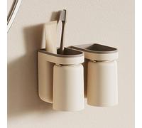 Porte Brosse À Dents, Porte Brosse À Dents Mural, Porte Brosse à Dents Mural, Fonction de Drainage Porte-gobelet de Brosse à Dents Auto-adhésif pour Salle de Bain(Beige)