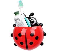 Porte-brosse à dents rouge mignon à sept étoiles en forme de coccinelle avec ventouse sans perçage, support de brosse à dents en forme d'insecte, pour salle de bain d'enfants, ventouses puissantes
