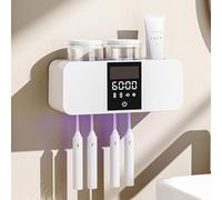 Porte-brosse à dents Stérilisateur UV avec 4 fentes électriques pour brosse à dents et 2 gobelets pour brosse à dents, organiseur mural (dentifrice) pour enfants, adultes, salle de bain (noir)