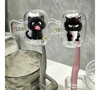 Porte-brosse à dents thème chat noir mignon/Imprimé avec motif chat noir tenant une fleur de lotus et tasse à brosse à dents/Accessoires de brosse à dents portables/Couvercle de protection de brosse à