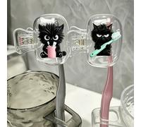 Porte-brosse à dents thème chat noir mignon/Imprimé avec motif de chat noir et brosse à dents/Accessoire de brosse à dents portable/Couvre-brosse à dents de protection pour la maison et les voyages/Cl