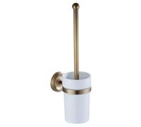 Porte-brosse de toilette en laiton antique de 37,1 cm à fixation murale avec bol en céramique Accessoires essentiels de salle de bain Outil de nettoyage de toilettes