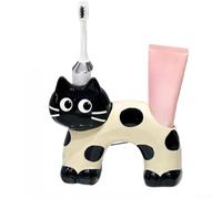 Porte-brosse dents céramique émaillée lisse Porte-brosse dents | Design adorable chat-vache, pour charme ludique, motif unique, décoration amusante pour comptoir
