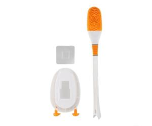 Porte-brosse WC activé par gravité associé à une brosse en silicone conçue en forme de canard pour un rangement sans couture et un nettoyage complet de la surface (blanc)