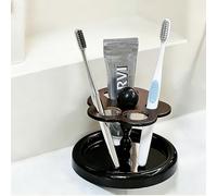 Porte-brosses à Dents en Bois Naturel, Organisateur 5 Emplacements avec Motif Fleuri, pour Brosses Électriques, Dentifrice, Rasoirs
