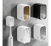 Porte-brosses à Dents Mural avec Couvercle Anti-poussière, Lot de 4, Support en Acrylique Transparent, Montage sans perçage par ventouses Ultra-puissantes (1 Beige, 1 Noir, 1 Gris & 1 Blanc)