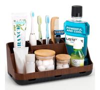 Porte-brosses à Dents, Organisateur Salle de Bain, 7 Fentes pour Le Support Brosse a dent Electrique pour la Famille, Les Enfants (Brown Wood Grain)